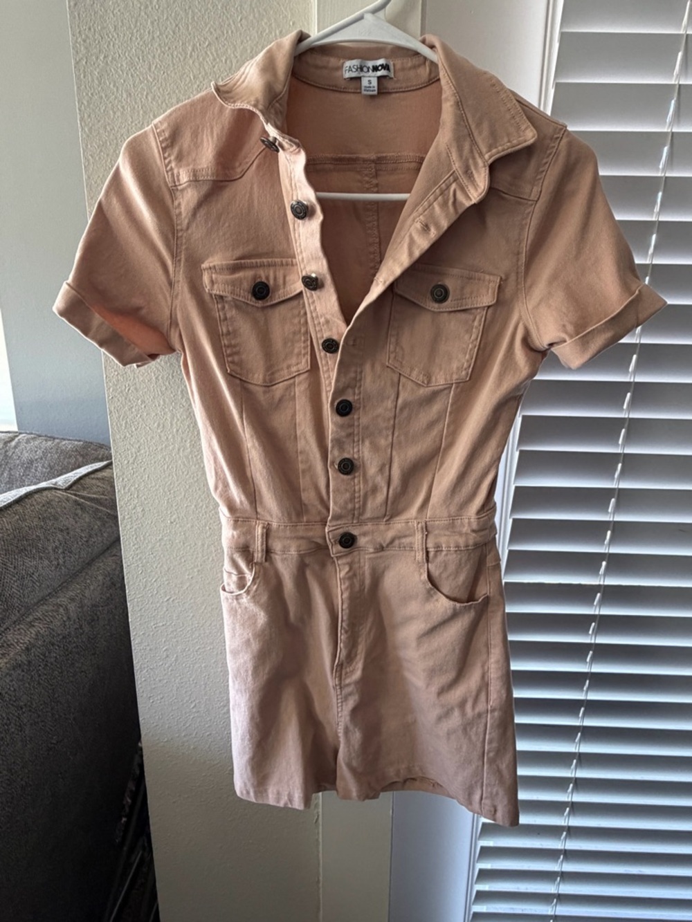 Fashion Nova Tan Utility Romper